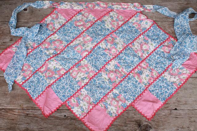 vintage apron lot, pretty pink, blue prints, red hearts kitchen aprons 
