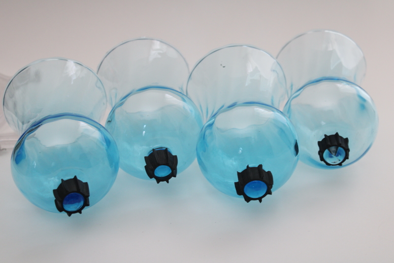 vintage aqua blue glass peg style votive candle holders w/ fitters, set of 4