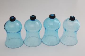 vintage aqua blue glass peg style votive candle holders w/ fitters, set of 4