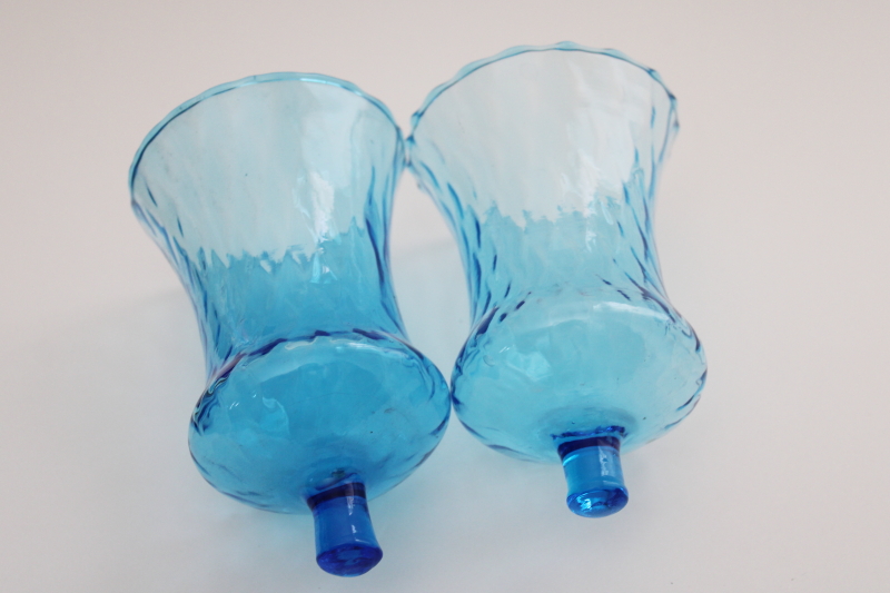 vintage aqua blue glass peg style votive candle holders matching pair