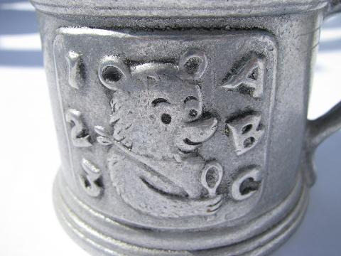 vintage armetale type metal baby mug, Carson - Freeport pewter