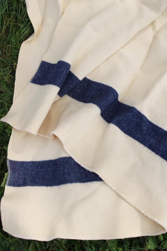 vintage army blanket, US Navy blue stripe white wool military medical department