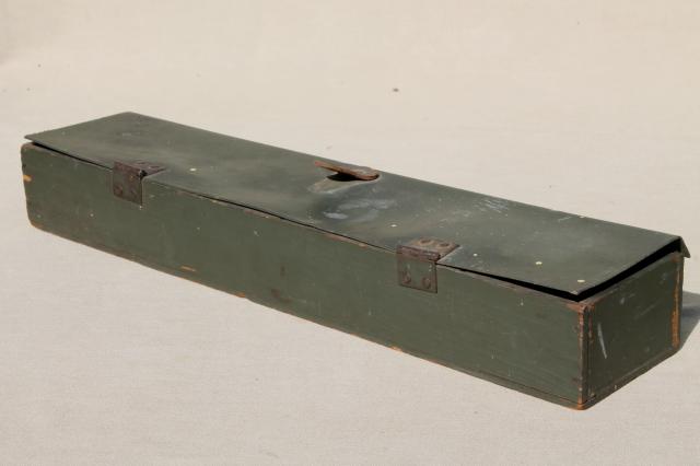 vintage army green drab wood box w/ soft cover, surveyors tool or instrument case