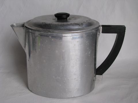 vintage art deco shape oval coffee pot drip-o-lator, Wear-Ever aluminum, patent date 1930
