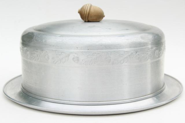 vintage autumn oak leaf & acorn pattern aluminum cake keeper cover & plate