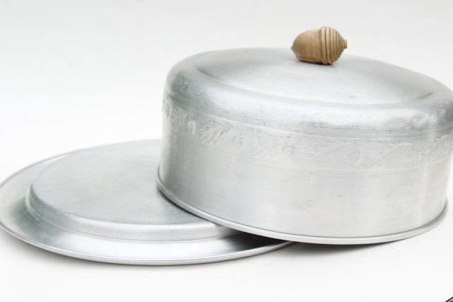 vintage autumn oak leaf & acorn pattern aluminum cake keeper cover & plate