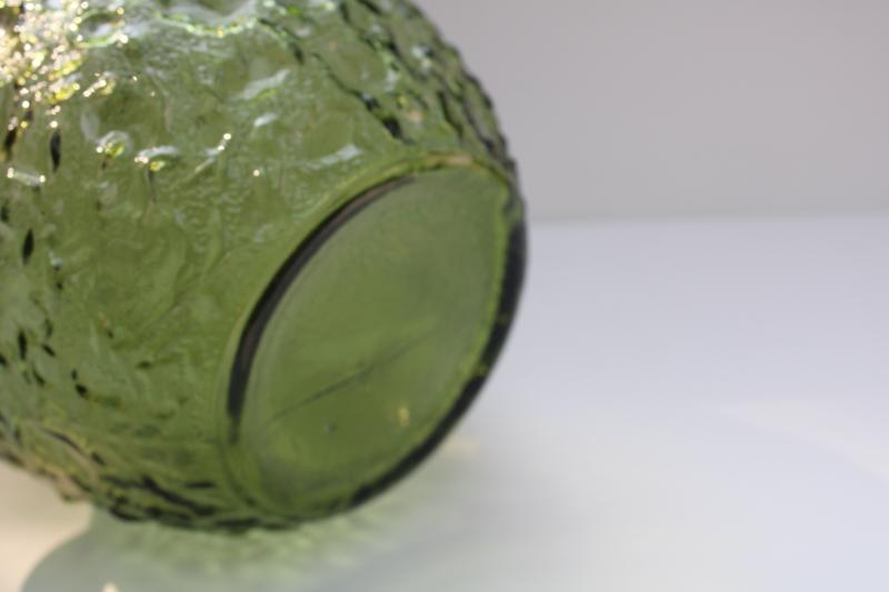 vintage avocado green glassware, Anchor Hocking Milano crinkle textured glass pitcher