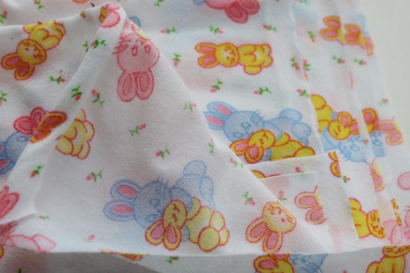 vintage baby bunnies print fabric, lightweight poly flannelette, soft brushed flannel