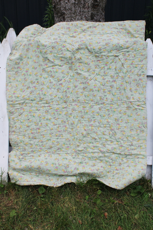 vintage baby quilt signed dated 1951, primitive patchwork stars cotton feedsack prints