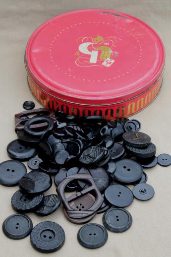 38 Vintage Bakelite Black Buttons New Old Stock 