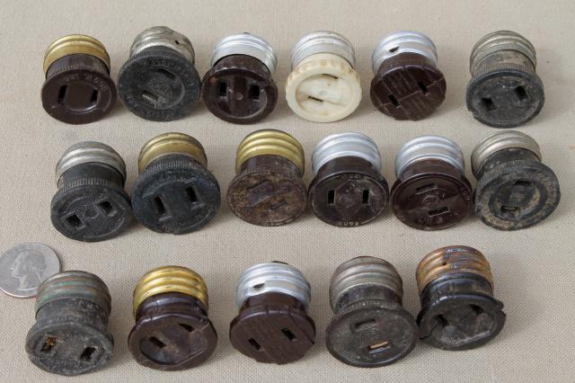 vintage bakelite hardware lot, antique electrical outlets & switches, industrial salvage & old stock