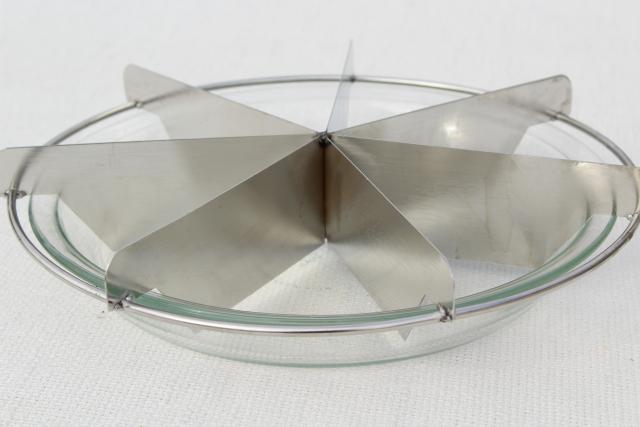 vintage bakery tool, stainless steel pie cutter, slices whole pie into wedge pieces