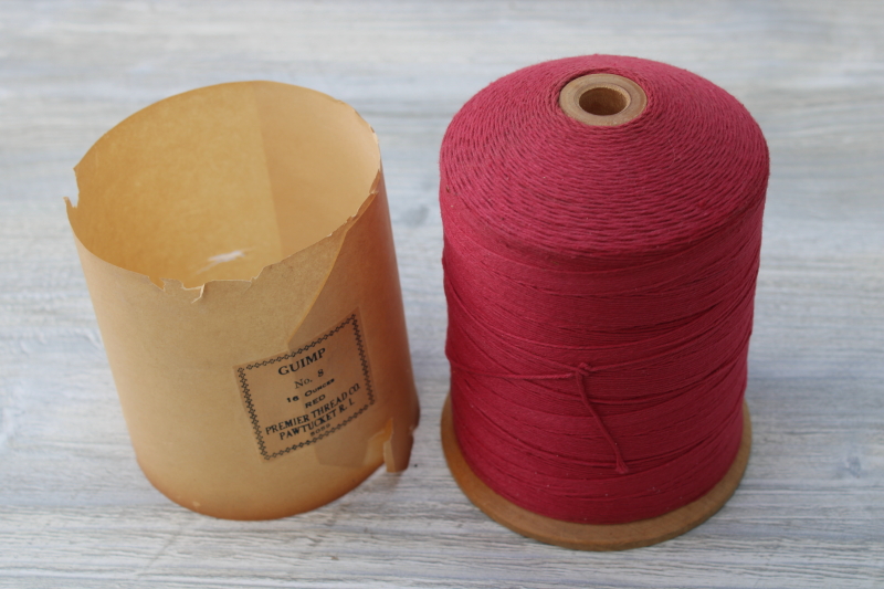vintage barn red heavy cotton gimp thread cone spool w/ original paper label Pawtucket guimp