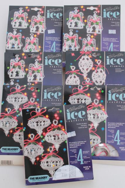 vintage bead ornament kit lot, Beadery Winter Ice kits to make beaded Christmas tree ornaments