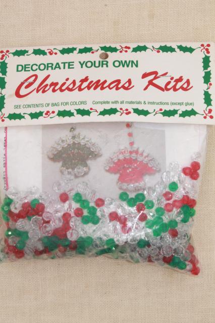 vintage bead ornament kit lot, Mary Maxim kits to make beaded Christmas tree ornaments