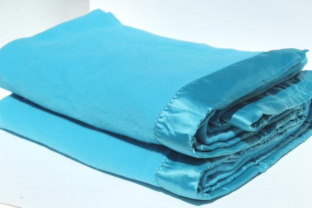 vintage bed blankets, cherry red & aqua blue thick soft plush blankets
