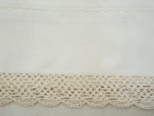 vintage bedding lot, cotton pillowcases w/ lace, whitework embroidery