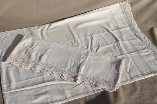 vintage bedding set, crochet lace trimmed cotton pillowcases & full ...