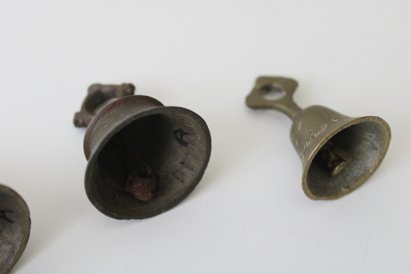 vintage bells of Sarna India, etched solid brass bell lot