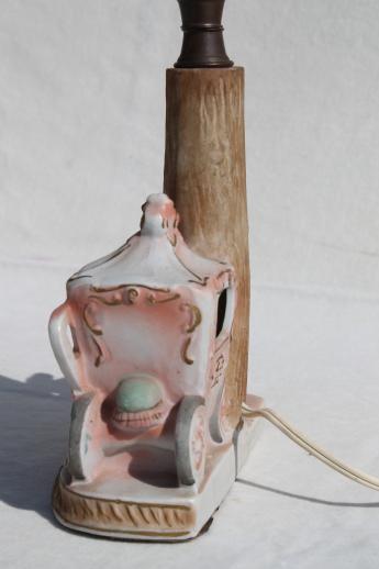 vintage bisque china boudoir lamp, french fairy tale Cinderella coach figurine lamp