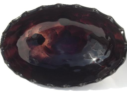 vintage black amethyst glass, Indiana glass garland pattern fruit bowl