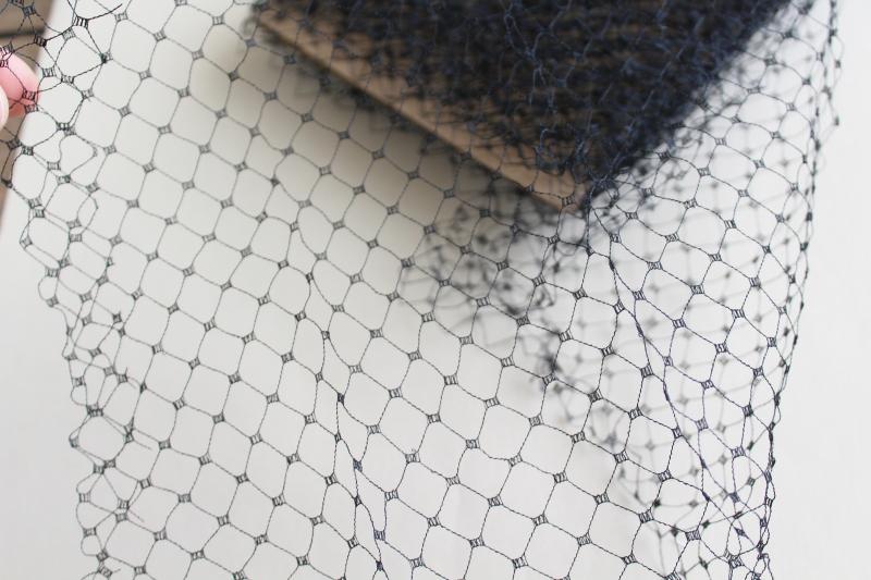 vintage black net hat veiling, stiff mesh fabric fascinator millinery veil