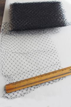 vintage black net hat veiling, stiff mesh fabric fascinator millinery veil