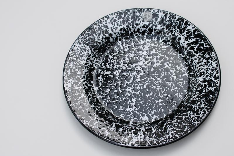 vintage black & white splatter ware enamelware plate, modern farmhouse neutral colors
