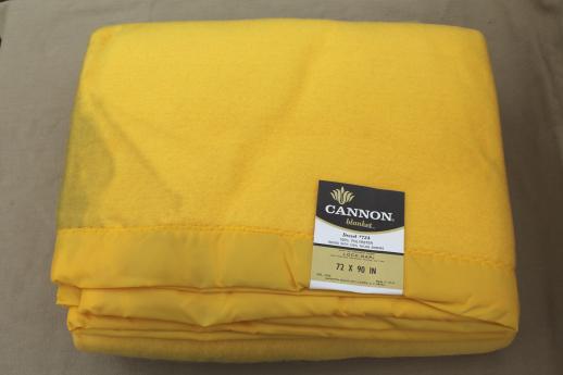 vintage blanket in sunshine yellow, Cannon / Drexel bed blanket w/ original label