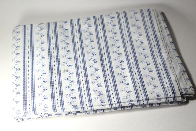 vintage blue & white print floral striped cotton ticking pillow fabric w/ original label