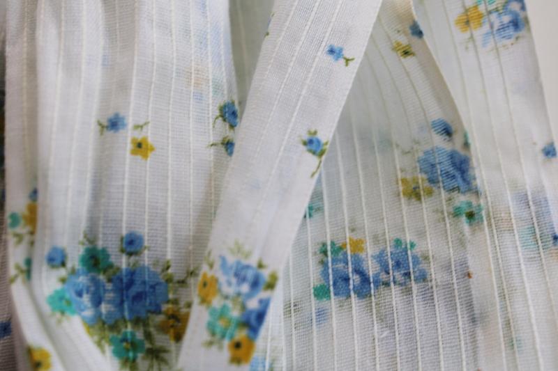 vintage blue and white floral print cotton dimity, sheer crisp fabric