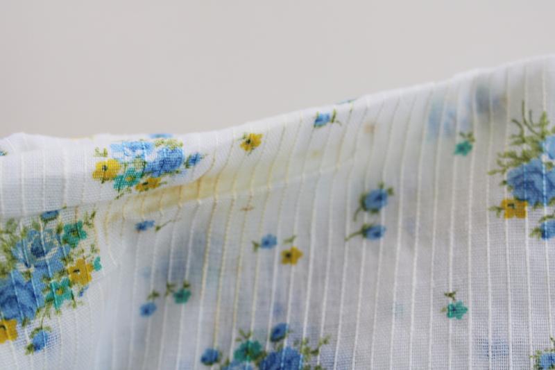 vintage blue and white floral print cotton dimity, sheer crisp fabric