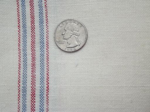 vintage blue & red striped feed sack fabric kitchen dish towels