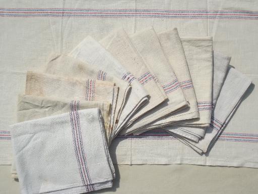 vintage blue & red striped feed sack fabric kitchen dish towels