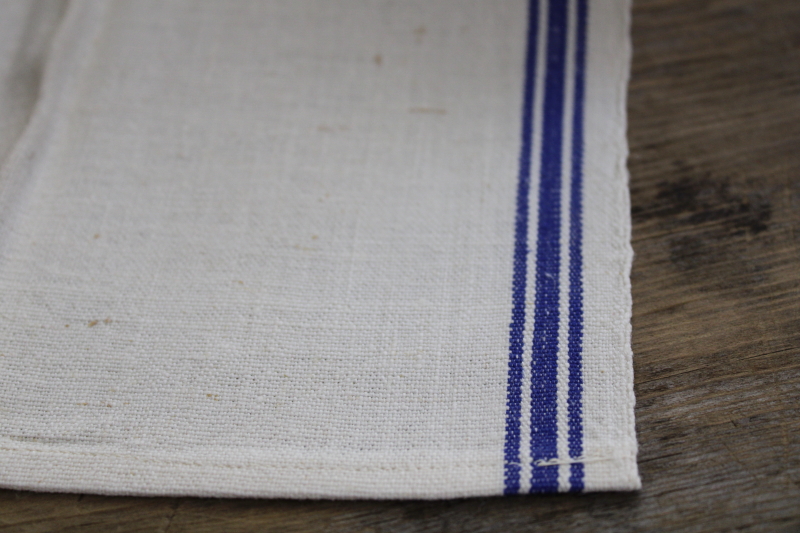 vintage blue stripe kitchen towels, cotton linen blend dish drying towels