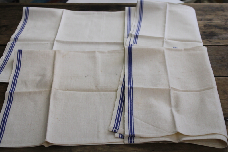 vintage blue stripe kitchen towels, cotton linen blend dish drying towels