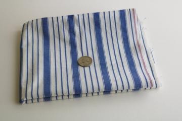 vintage blue striped cotton fabric, tightly woven sheeting weight pillow ticking