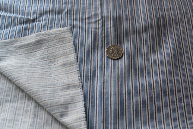 vintage blue striped print shirting fabric, light cotton work shirt material depression era