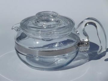 vintage blue tint Pyrex glass flameware teapot w/ lid, 6 cup tea pot