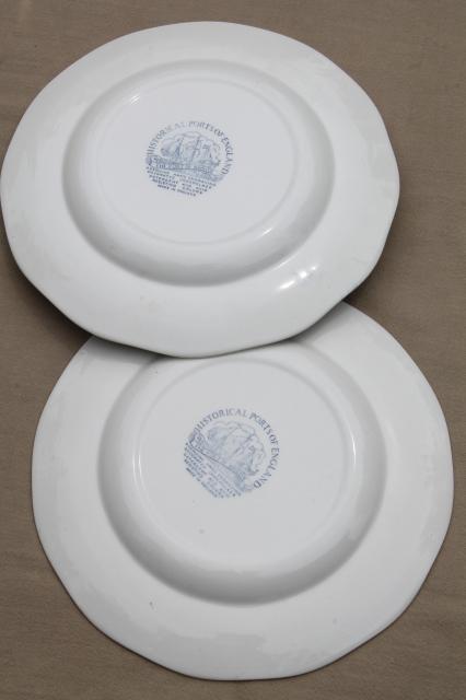 vintage blue & white Bristol Ports of England, 8 English transferware china plates