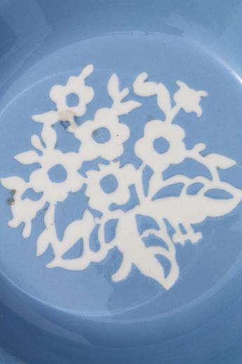 vintage blue & white Cameoware pie plate, Harker pottery cameo ware pie pan