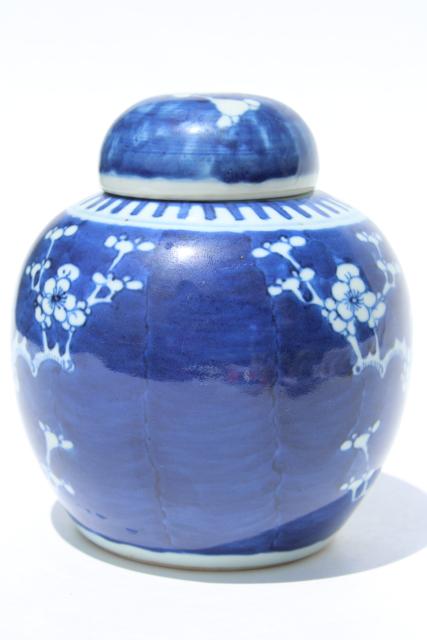 vintage blue & white china Chinese ginger jar, plum or cherry blossom chinoiserie