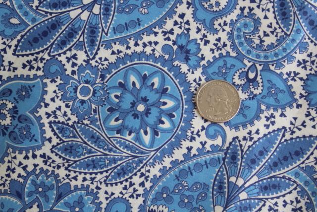 vintage blue & white paisley print fabric, 36 wide soft smooth pure cotton