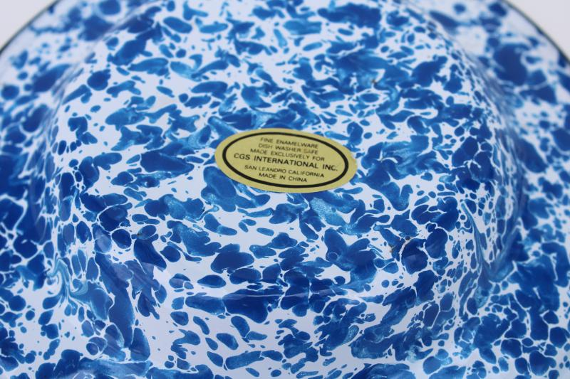 vintage blue & white splatterware enamel soup bowl rimmed plate or dish