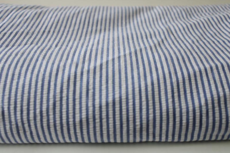 Blue & White Stripe Seersucker Cotton Fabric