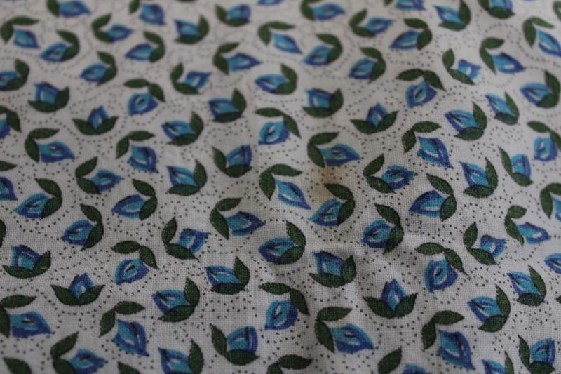 vintage blue & white tulip flowers print feedsack fabric, printed cotton feed sack