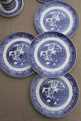 vintage blue willow china dishes, Scio pottery dinnerware set in mint condition never used