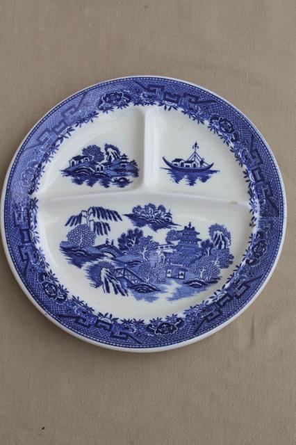 Antique Blue Willow Divided Plates - Grill Plates - Made in