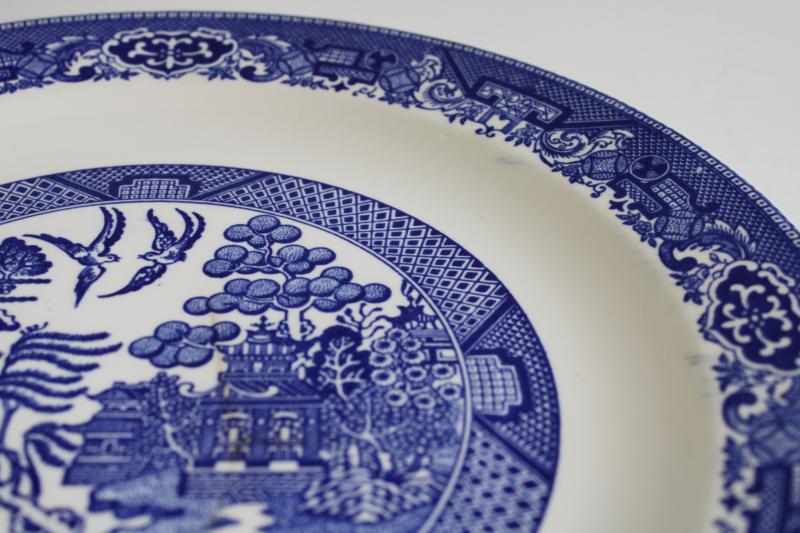 vintage blue willow pattern transferware china round platter, large plate or tray