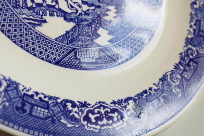 vintage blue willow pattern transferware china round platter, large plate or tray
